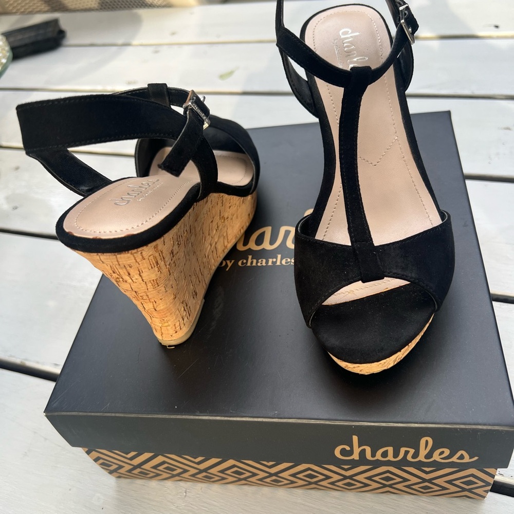 Charles David Black Wedge Sandals with Elegant Straps